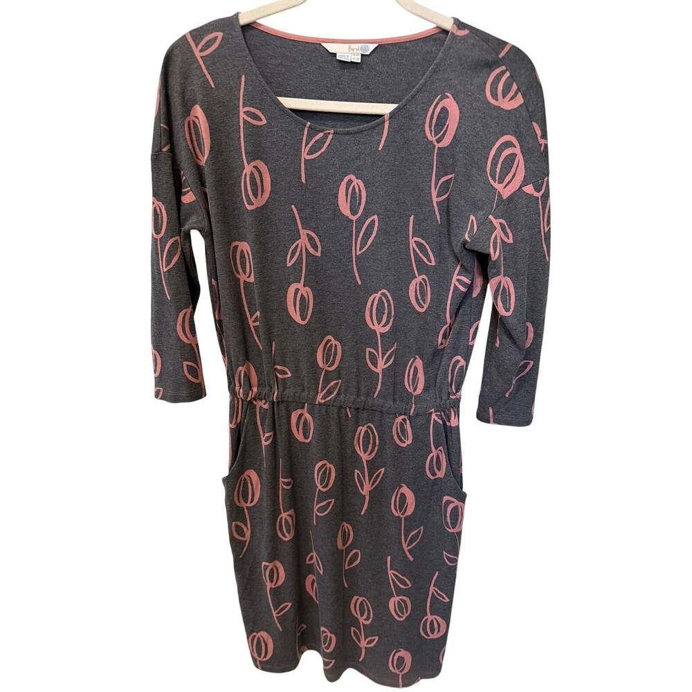 Boden Hettie Dress Women's Size 6 Gray Pink Tulip Floral Print Jersey Knit Twee